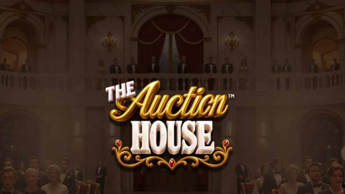 Tampilan visual mewah dari slot The Auction House dengan simbol perhiasan dan mobil sport.