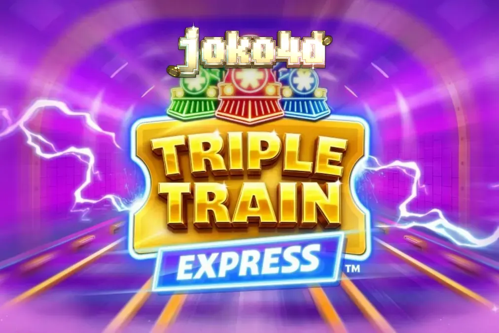Tampilan visual futuristik dari slot Triple Train Express dengan lokomotif neon.